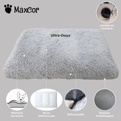 MaxCor Coussin Déhoussable Chien et Chat - Mémoire de Forme - Petit Gris