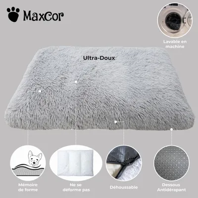 MaxCor Coussin Déhoussable Chien et Chat - Mémoire de Forme - Petit Gris