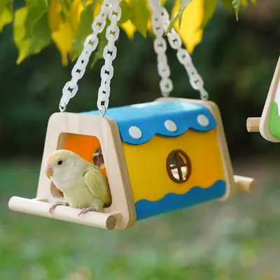 FurryFusion Nid pour perroquet en bois et feutre