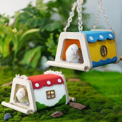 FurryFusion Nid pour perroquet en bois et feutre