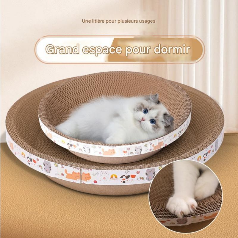 FurryFusion Planche à gratter ronde en carton ondulé pour chat 40 x 9 cm
