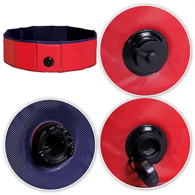 lionto Hundepool mit Ablassventil, 80 cm Durchmesser, Höhe 20 cm, rot/blau