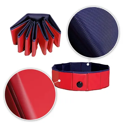 lionto Hundepool mit Ablassventil, 80 cm Durchmesser, Höhe 20 cm, rot/blau