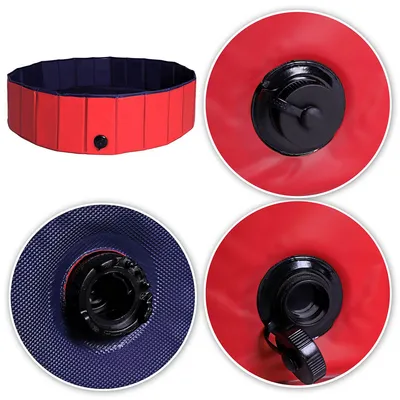 lionto Hundepool mit Ablassventil, 120 cm Durchmesser, Höhe 30 cm, rot/blau
