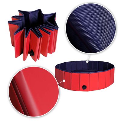 lionto Hundepool mit Ablassventil, 120 cm Durchmesser, Höhe 30 cm, rot/blau
