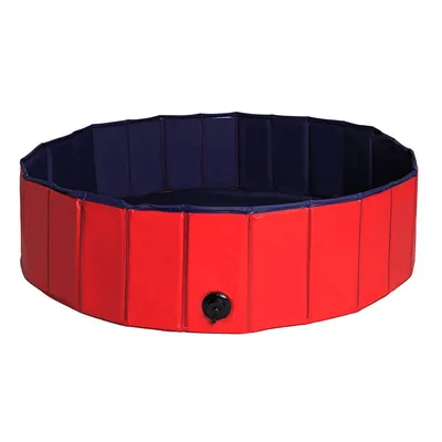 lionto Hundepool mit Ablassventil, 120 cm Durchmesser, Höhe 30 cm, rot/blau
