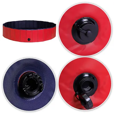 lionto Hundepool mit Ablassventil, 160 cm Durchmesser, Höhe 30 cm, rot/blau