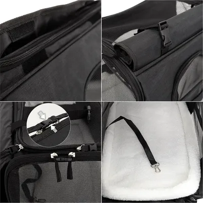 lionto sac de transport pliable pour chien avec coussin et filets aérés
