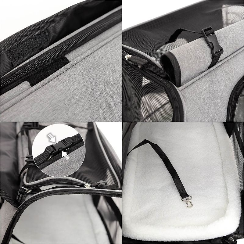 lionto sac de transport pliable pour chien avec coussin et filets aérés