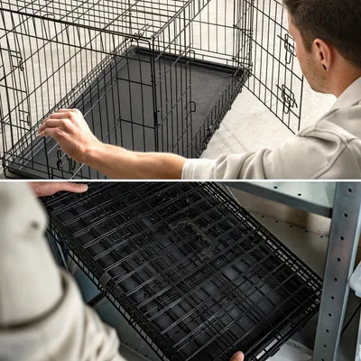 lionto cage de transport pour chien pliable avec bac amovible sécurisé