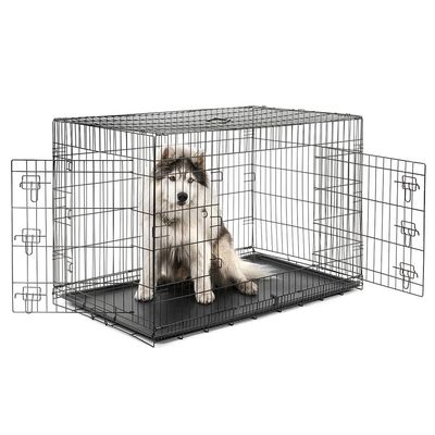 lionto cage de transport pour chien pliable avec bac amovible sécurisé