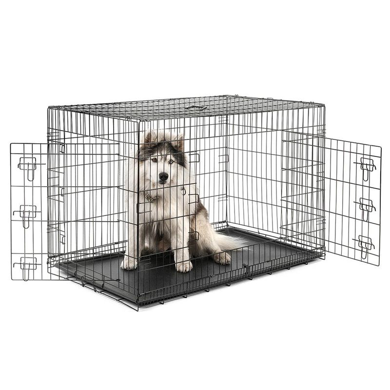 lionto cage de transport pour chien pliable avec bac amovible sécurisé