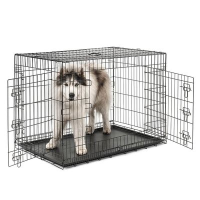 lionto cage de transport pour chien pliable avec bac amovible sécurisé
