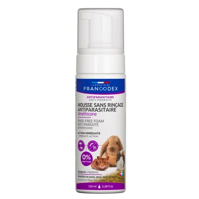 Mousse sans rinçage antiparasitaire au dimethicone pour rongeur 150ML Mousse sans rinçage antiparasitaire au dimethicone pour rongeur 150ML