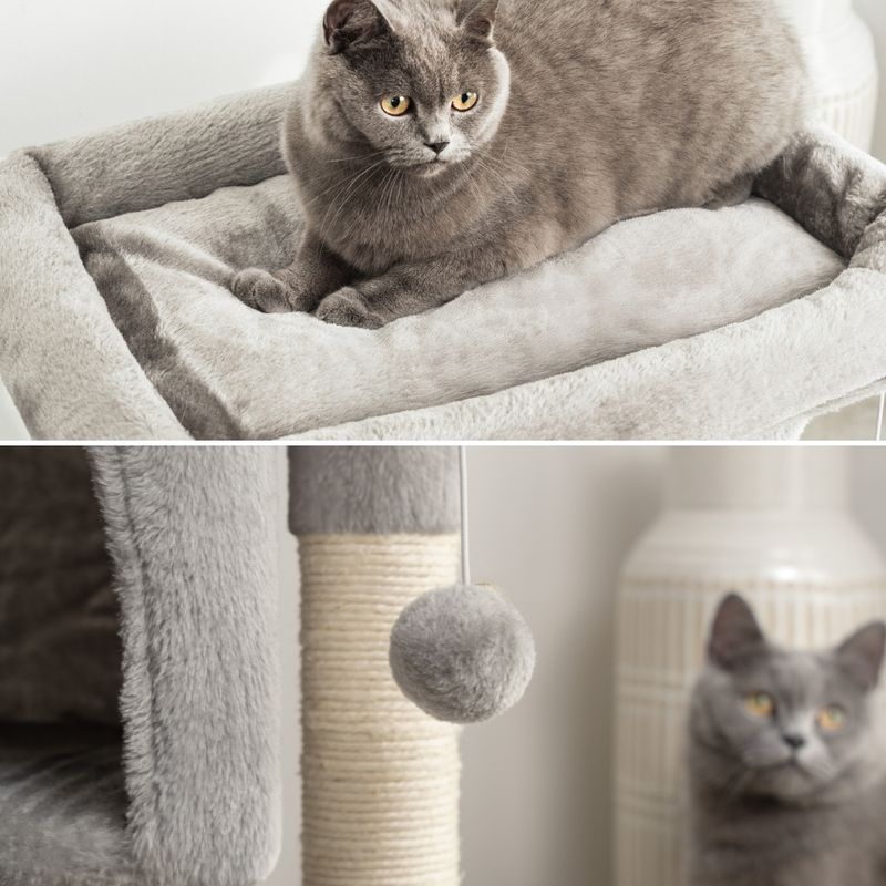 lionto arbre à chat avec niche, 2 balles et corde sisal robuste