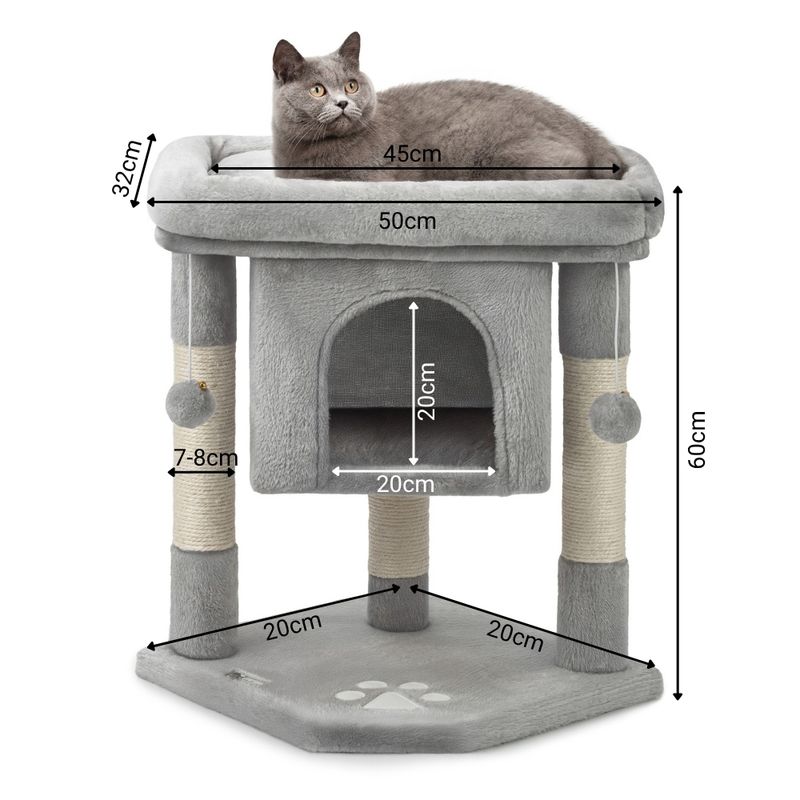 lionto arbre à chat avec niche, 2 balles et corde sisal robuste