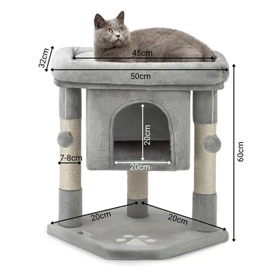 lionto arbre à chat avec niche, 2 balles et corde sisal robuste