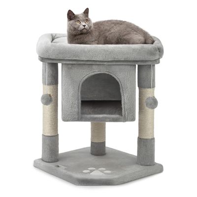 lionto arbre à chat avec niche, 2 balles et corde sisal robuste