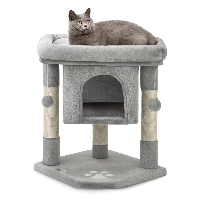 lionto Kratzbaum 60 cm mit Höhle, 2 Spielbällen und robuster Sisalschnur