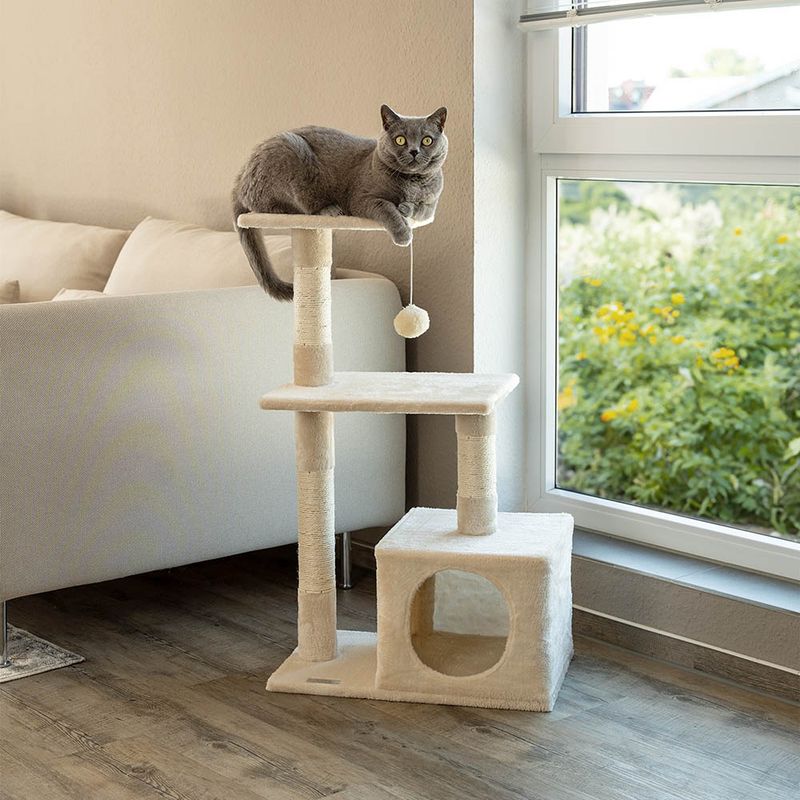 lionto arbre à chat avec niche, plateformes et balle en peluche