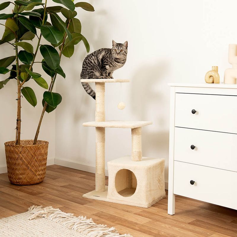 lionto arbre à chat avec niche, plateformes et balle en peluche