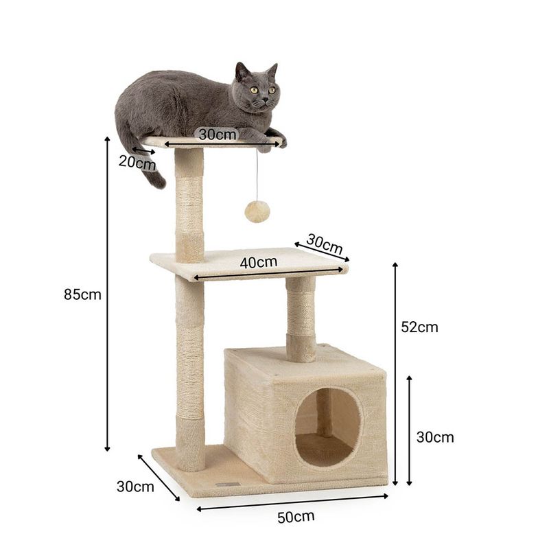 lionto arbre à chat avec niche, plateformes et balle en peluche