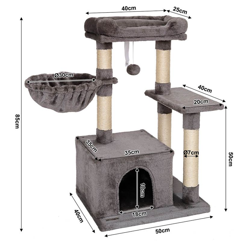 lionto arbre à chat avec balle en peluche & niche douillette