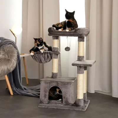 lionto arbre à chat avec balle en peluche & niche douillette