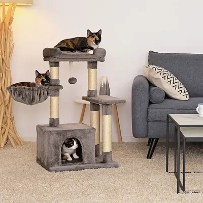 lionto arbre à chat avec balle en peluche & niche douillette