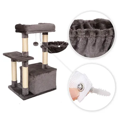 lionto arbre à chat avec balle en peluche & niche douillette