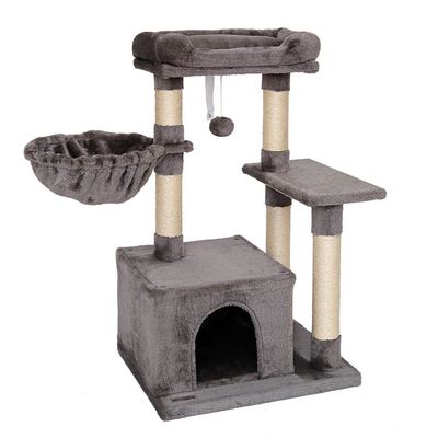 lionto arbre à chat avec balle en peluche & niche douillette