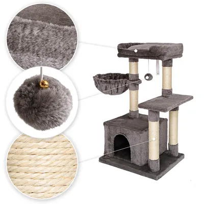 lionto arbre à chat avec balle en peluche & niche douillette