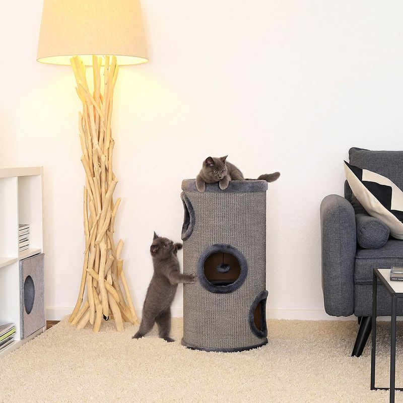 lionto arbre à griffer en sisal avec balle de jeu et rebord en peluche