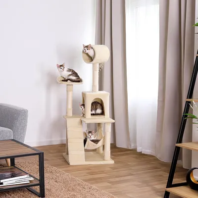 lionto arbre à chat avec hamac, tunnel et poteaux en sisal