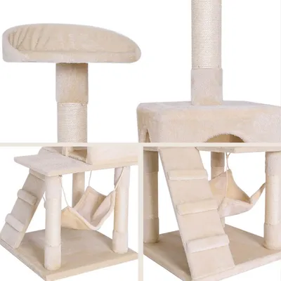 lionto arbre à chat avec hamac, tunnel et poteaux en sisal