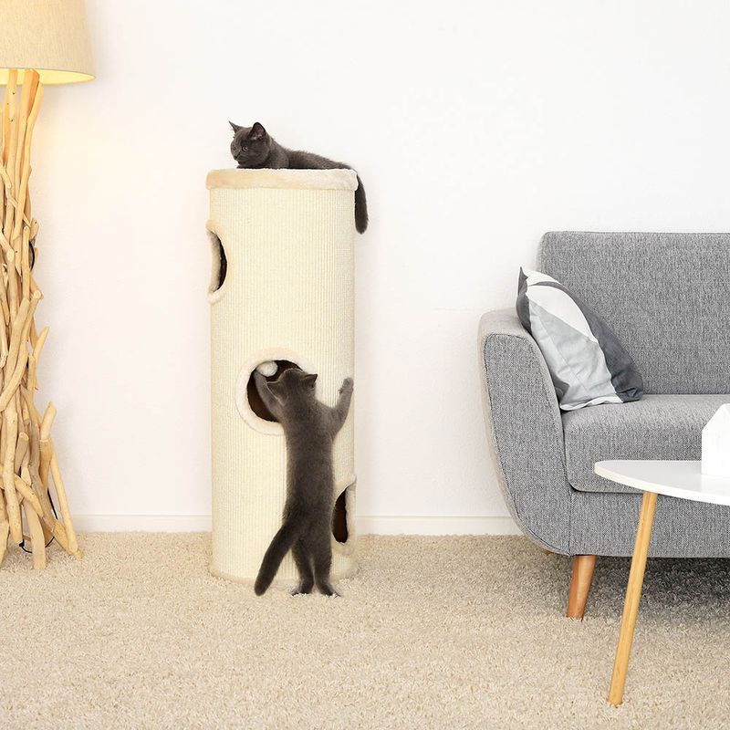 lionto arbre à griffer en sisal avec balle de jeu et rebord en peluche