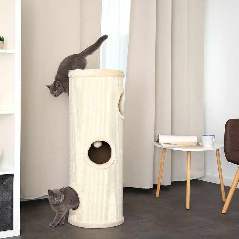 lionto arbre à griffer en sisal avec balle de jeu et rebord en peluche