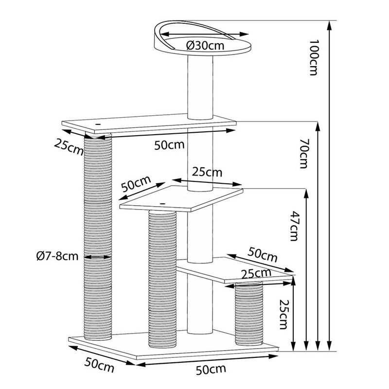 lionto arbre à chat avec 3 plateformes, lit douillet et zones en sisal