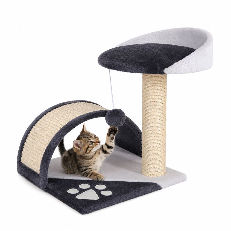 lionto kompakter Kratzbaum 43 cm mit Kratzbogen und Plüschball
