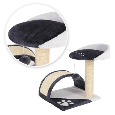 lionto arbre à chat compact avec arc à griffer et balle en peluche
