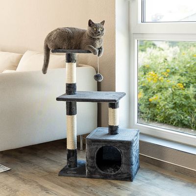 lionto arbre à chat avec niche, plateformes et balle en peluche