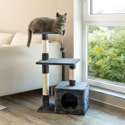 lionto arbre à chat avec niche, plateformes et balle en peluche