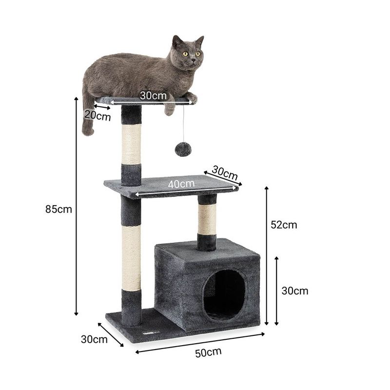 lionto arbre à chat avec niche, plateformes et balle en peluche