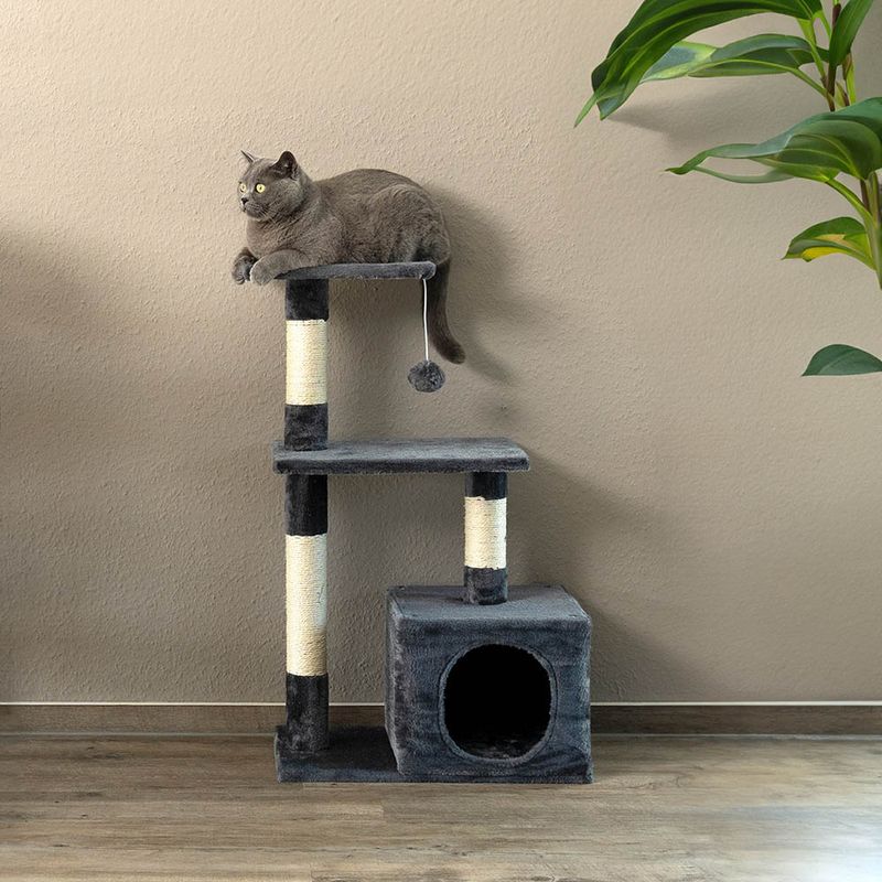lionto arbre à chat avec niche, plateformes et balle en peluche