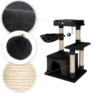 lionto arbre à chat avec balle en peluche & niche douillette