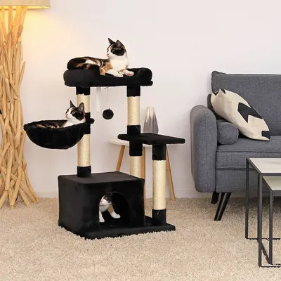 lionto arbre à chat avec balle en peluche & niche douillette