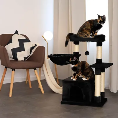 lionto arbre à chat avec balle en peluche & niche douillette