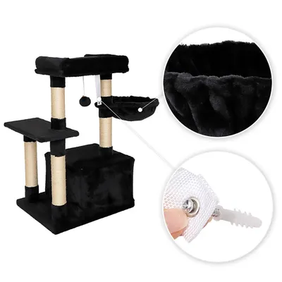 lionto arbre à chat avec balle en peluche & niche douillette