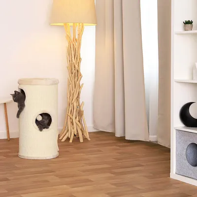 lionto arbre à griffer en sisal avec balle de jeu et rebord en peluche