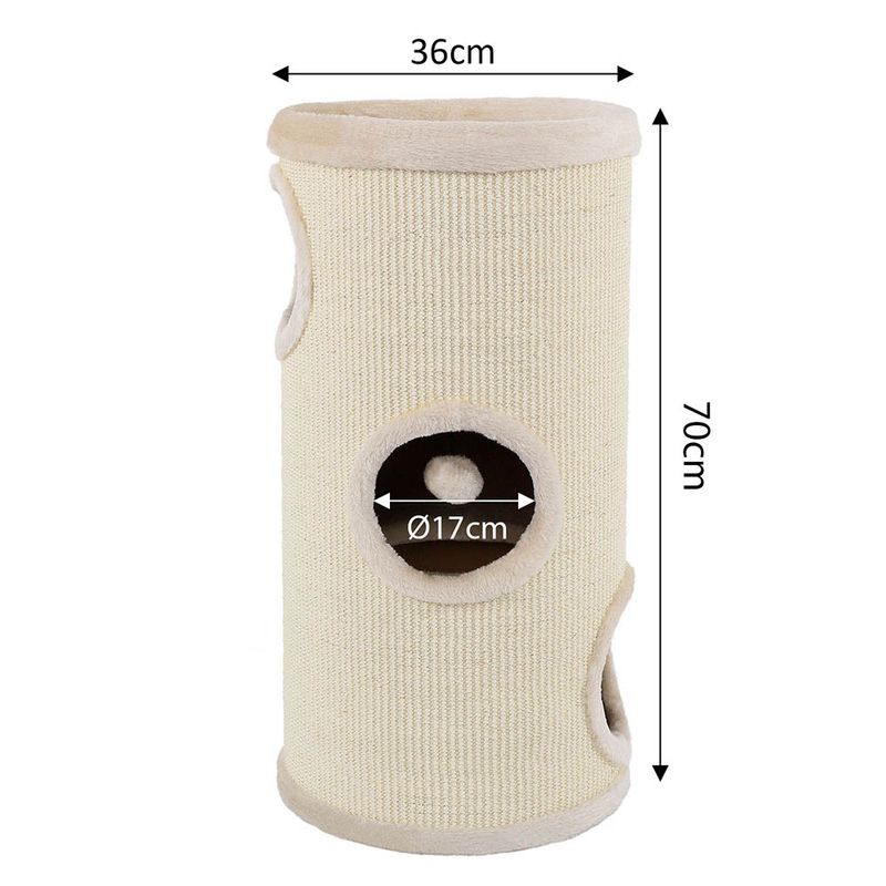 lionto arbre à griffer en sisal avec balle de jeu et rebord en peluche